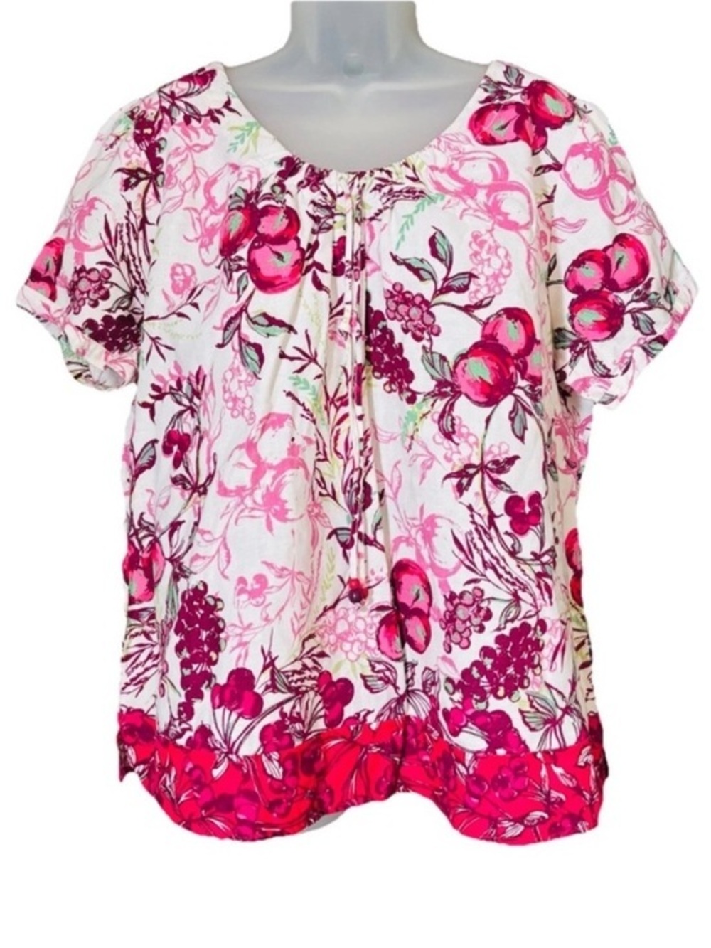 Women’s 100% Linen Summer Fruit Top, Pink, Feminine
